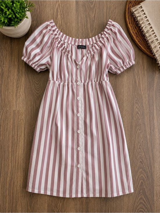 PrettyLittleThing Dresses & Skirts - PrettyLittleThing Mauve and White Striped Button-Front Dress Kentucky Derby